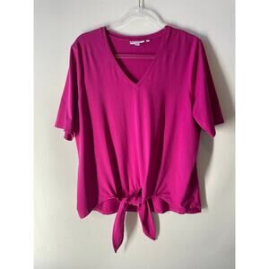 Chico's Magenta Pink Pima Cotton Blend Tie Front Short Sleeve T-shirt Size Large
